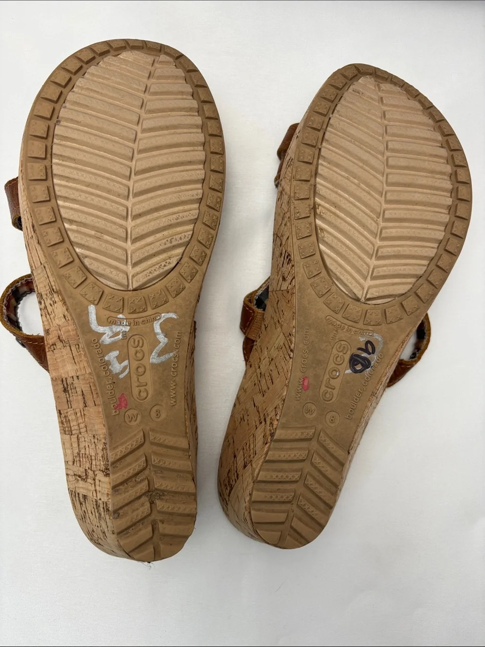 CROCS Women's 8W Brown Leather-Look Wedge Comfort Sandals #388